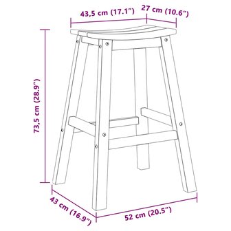 Barkruk 2 pcs Zwart 52 x 43 x 73.5cm HDPE