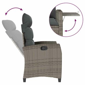 Verstelbare tuinstoel met bijzettafel poly rattan grijs
