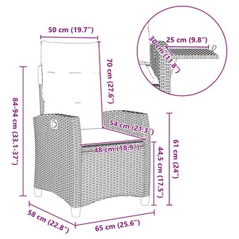 Verstelbare tuinstoel met bijzettafel poly rattan grijs