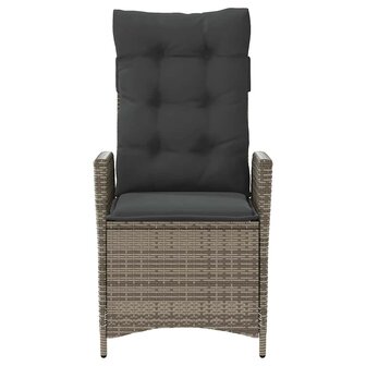 Tuinstoel verstelbaar met kussens poly rattan grijs
