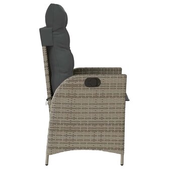 Tuinstoel verstelbaar met kussens poly rattan grijs