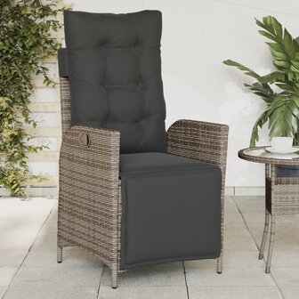 Tuinstoelen 2 st verstelbaar met voetensteun poly rattan grijs