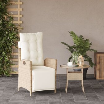 Tuinstoel verstelbaar met voetensteun poly rattan beige