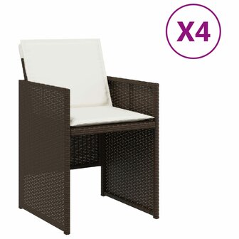 Tuinstoelen 4 st met kussens poly rattan bruin