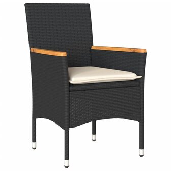Tuinstoelen 2 st met kussens poly rattan zwart