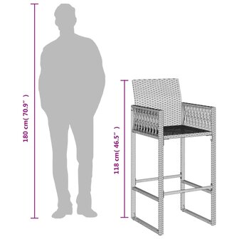 Tuinbarkrukken 2 st poly rattan grijs