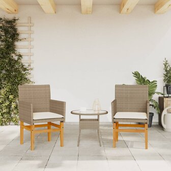 Tuinstoelen 2 st met kussens poly rattan en massief hout beige