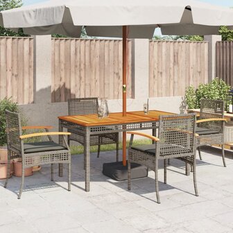 Tuinstoelen 4 st met kussens poly rattan en acaciahout grijs