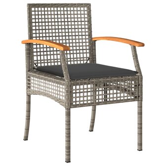 Tuinstoelen 4 st met kussens poly rattan en acaciahout grijs