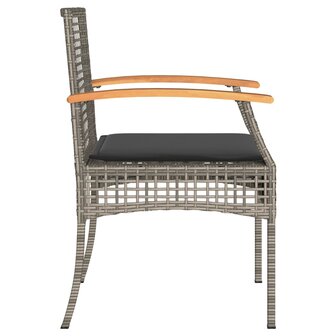 Tuinstoelen 4 st met kussens poly rattan en acaciahout grijs