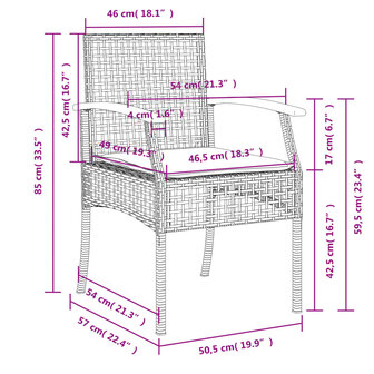 Tuinstoelen 4 st met kussens poly rattan en acaciahout zwart