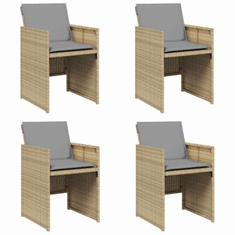 Tuinstoelen 4 st met kussens poly rattan gemengd beige