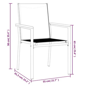 Tuinstoelen 6 st 55x61,5x90 cm textileen en staal zwart