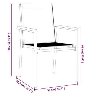 Tuinstoelen 4 st 55x61,5x90 cm textileen en staal zwart