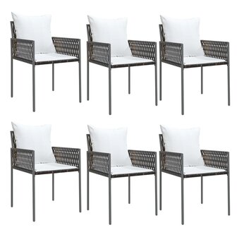 Tuinstoelen 6 st met kussens 54x61x83 cm poly rattan bruin