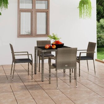 Tuinstoelen 4 st met kussens poly rattan grijs