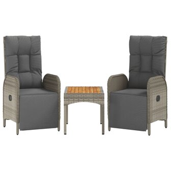 Tuinstoelen 2 st verstelbaar met tafel poly rattan grijs