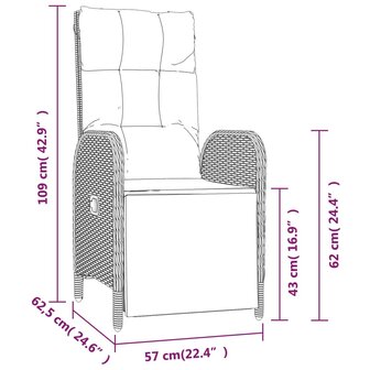 Tuinstoelen 2 st verstelbaar met tafel poly rattan grijs