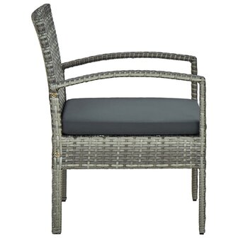 Tuinstoel met kussen poly rattan grijs