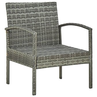Tuinstoel met kussen poly rattan grijs