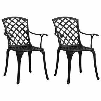 Tuinstoelen 2 st gietaluminium zwart