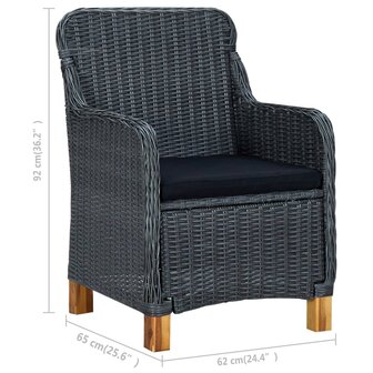 Tuinstoelen 2 st met kussens poly rattan donkergrijs