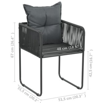 Tuinstoelen 4 st met kussens poly rattan zwart