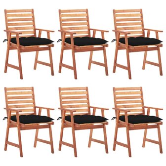 Tuinstoelen 6 st met kussens massief acaciahout
