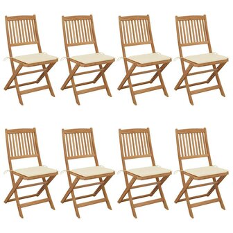 Tuinstoelen 8 st inklapbaar met kussens massief acaciahout