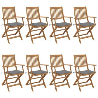 Tuinstoelen 8 st inklapbaar met kussens massief acaciahout