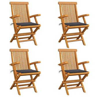 Tuinstoelen 4 st met antracietkleurige kussens massief teakhout