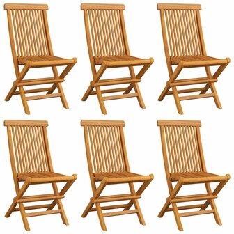 Tuinstoelen 6 st met groene kussens massief teakhout