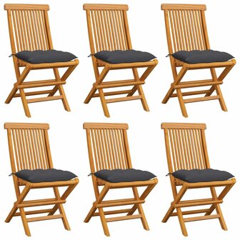 Tuinstoelen 6 st met antracietkleurige kussens massief teakhoutt
