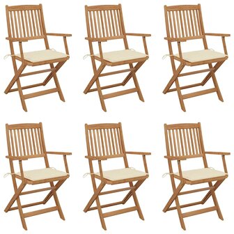 Tuinstoelen 6 st inklapbaar met kussens massief acaciahout