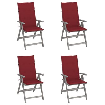 Tuinstoelen 4 st verstelbaar met kussens massief acaciahout