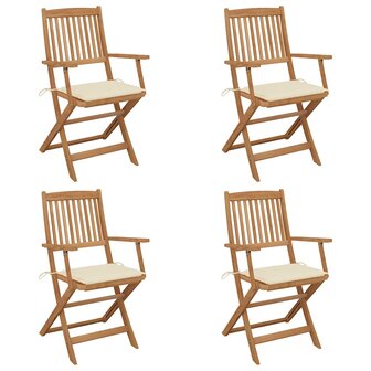Tuinstoelen 4 st inklapbaar met kussens massief acaciahout