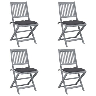 Tuinstoelen 4 st inklapbaar met kussens massief acaciahout
