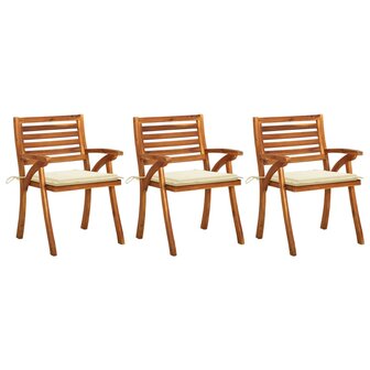 Tuinstoelen 3 st met kussens massief acaciahout