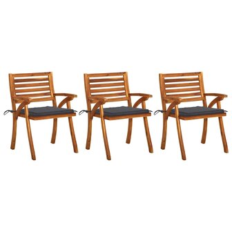 Tuinstoelen 3 st met kussens massief acaciahout