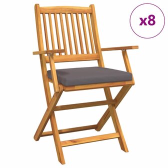 Opvouwbare stoel met kussen 8 pcs Grijs 49 x 57,5 x 92cm