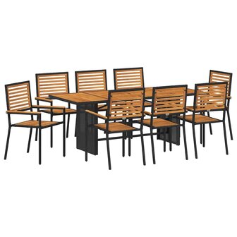 Tuin Eetset 9 pcs Zwart en Bruin 190 x 80 x 75 cm poly rattan