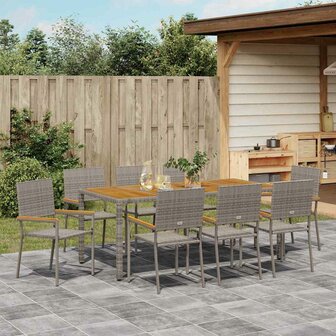Tuin Eetset 9 pcs Grijs 190 x 90 x 75 cm poly rattan