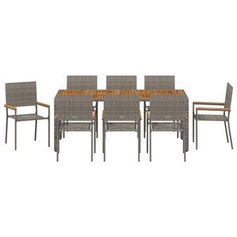 Tuin Eetset 9 pcs Grijs 190 x 90 x 75 cm poly rattan