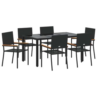 Tuin Eetset 7 pcs Zwart 150 x 90 x 75 cm poly rattan