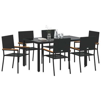 Tuin Eetset 7 pcs Zwart 150 x 90 x 75 cm poly rattan