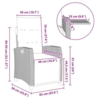 Verstelbare tuinstoel met bijzettafel poly rattan grijs