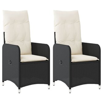 Tuinstoelen 2 st verstelbaar met kussens poly rattan zwart