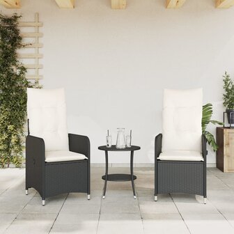 Tuinstoelen 2 st verstelbaar met kussens poly rattan zwart