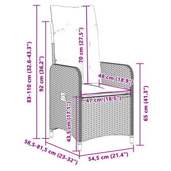 Tuinstoelen 2 st verstelbaar met kussens poly rattan zwart
