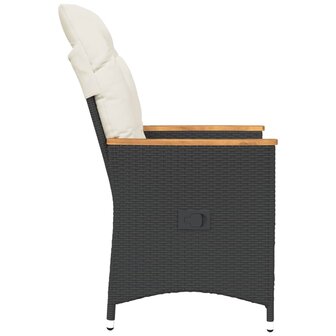 Tuinstoelen 2 st verstelbaar met kussens poly rattan zwart